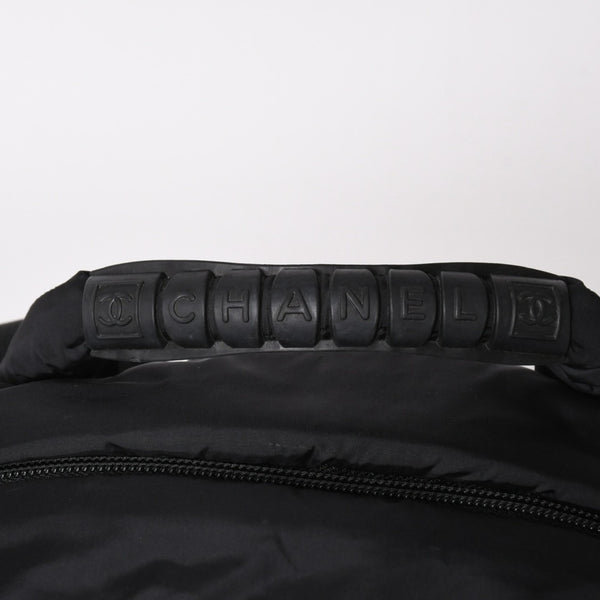 CHANEL CHANEL Sportsline Backpack Rucksack No. 10 Here Mark Nylon Stitch Black White Good Condition Used 4a003832