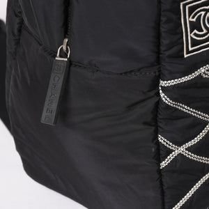 CHANEL CHANEL Sportsline Backpack Rucksack No. 10 Here Mark Nylon Stitch Black White Good Condition Used 4a003832