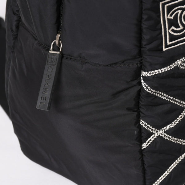 CHANEL CHANEL Sportsline Backpack Rucksack No. 10 Here Mark Nylon Stitch Black White Good Condition Used 4a003832