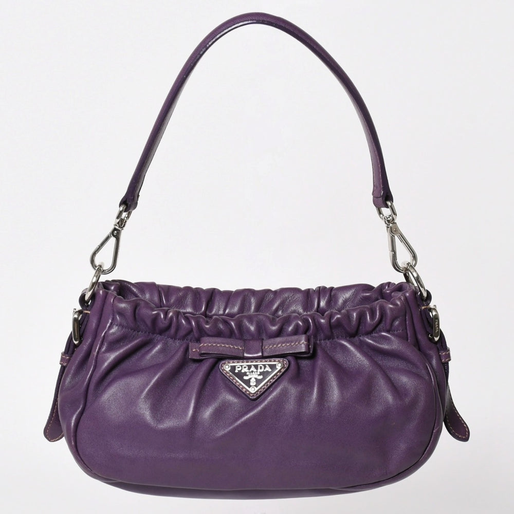 PRADA プラダ ワンショルダーバッグ BR3927 トライアングルロゴプレート 三角プレート ナッパレザー パープル シルバー金具 美品 中古 4a003488