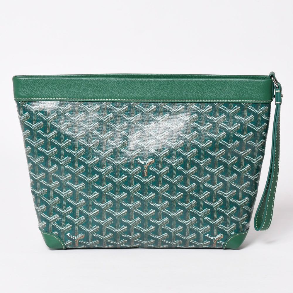 新品同様 GOYARD ゴヤール コンティポーチ CONTIPPMLTY09CL09P クラッチバッグ グリーン PVC レザー シルバー金具 中古 4a003845