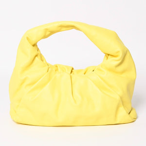 BOTTEGA VENETA The Shoulder Pouch One Shoulder Bag Handbag Lambskin Yellow Pleated B09032919V Good Condition Used 4a003695