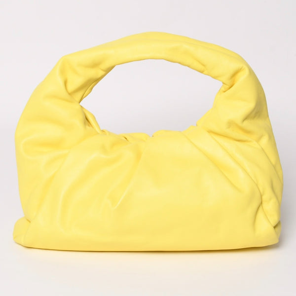 BOTTEGA VENETA The Shoulder Pouch One Shoulder Bag Handbag Lambskin Yellow Pleated B09032919V Good Condition Used 4a003695