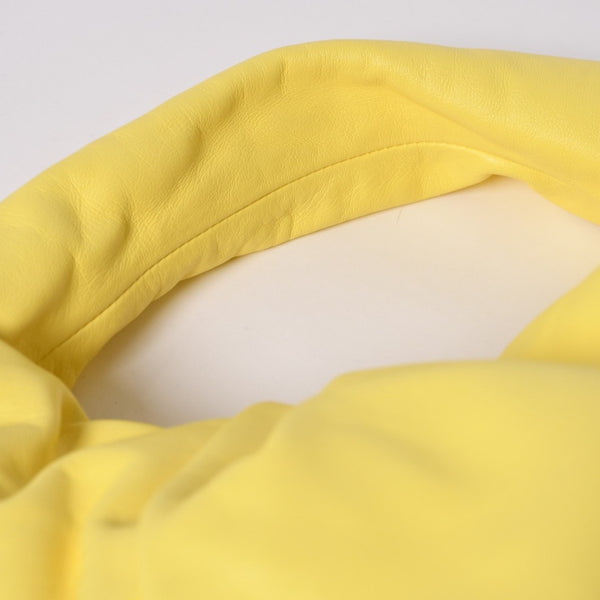 BOTTEGA VENETA The Shoulder Pouch One Shoulder Bag Handbag Lambskin Yellow Pleated B09032919V Good Condition Used 4a003695