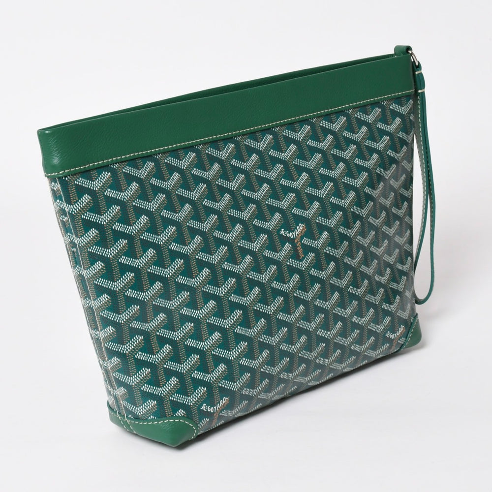 新品同様 GOYARD ゴヤール コンティポーチ CONTIPPMLTY09CL09P クラッチバッグ グリーン PVC レザー シルバー金具 中古 4a003845