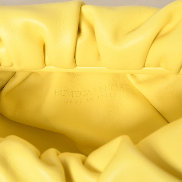 BOTTEGA VENETA The Shoulder Pouch One Shoulder Bag Handbag Lambskin Yellow Pleated B09032919V Good Condition Used 4a003695