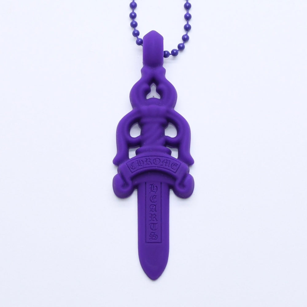 New and unused CHROME HEARTS Silichrome Dagger Pendant Purple Dagger Necklace Accessory Silicone Ball Chain Used 4a003849