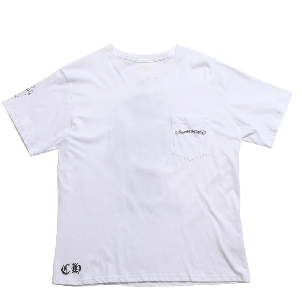 Very Good Condition CHROME HEARTS Cemetery Big Cross T-shirt CH Cross Scroll Label CH Logo White S Size Used 4a003866