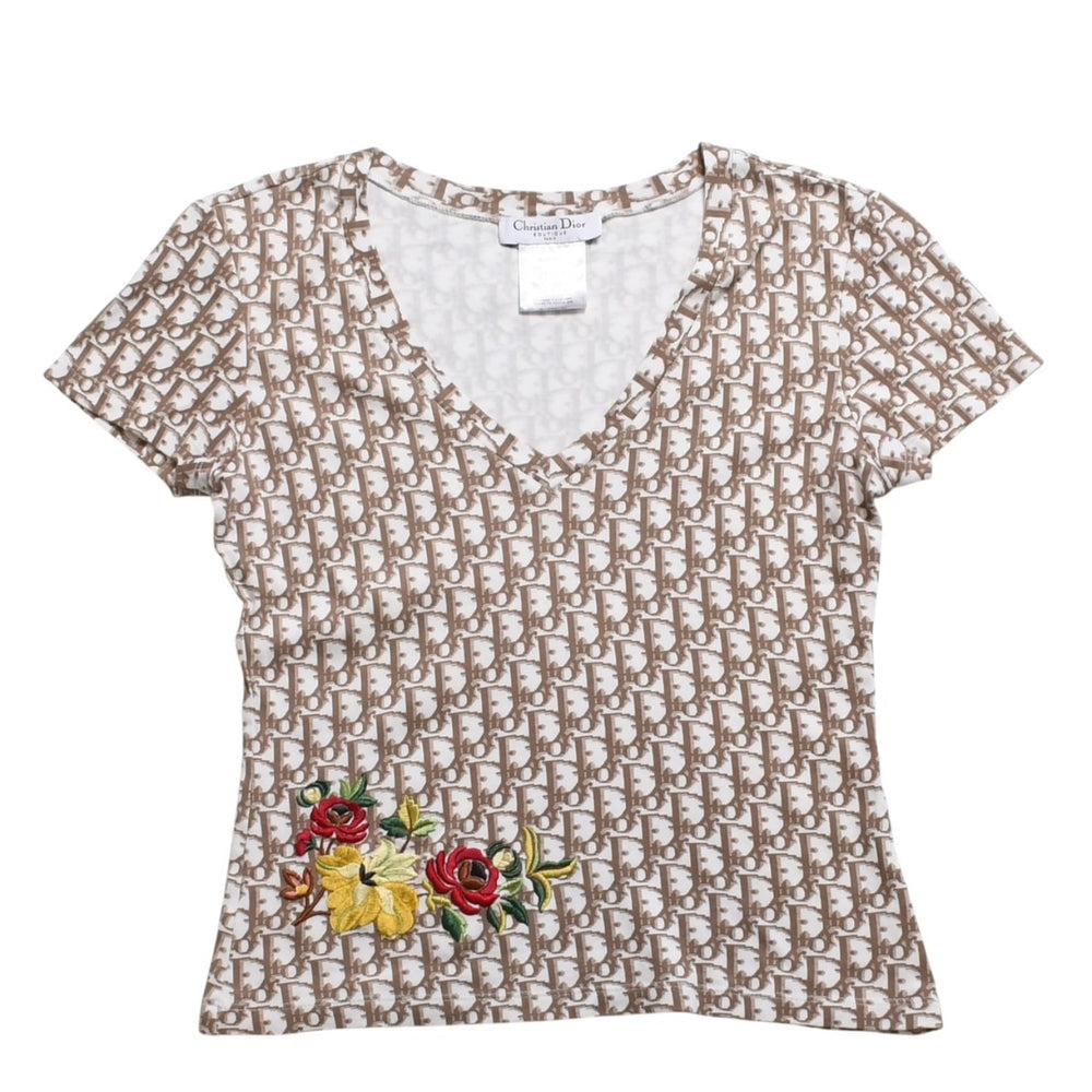 CHRISTIAN DIOR クリスチャンディオール John Galliano Era ジョンガリアーノ期 Vネック Tシャツ トロッター柄 刺繍 5E16155951 美品 中古 4a003995