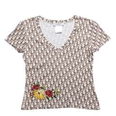 CHRISTIAN DIOR クリスチャンディオール John Galliano Era ジョンガリアーノ期 Vネック Tシャツ トロッター柄 刺繍 5E16155951 美品 中古 4a003995