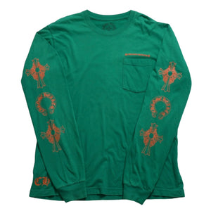 Mint condition Chrome Hearts long-sleeved t-shirt, horseshoe design, size F.W23 American-made cotton, green and orange, size L, used. 4a003782