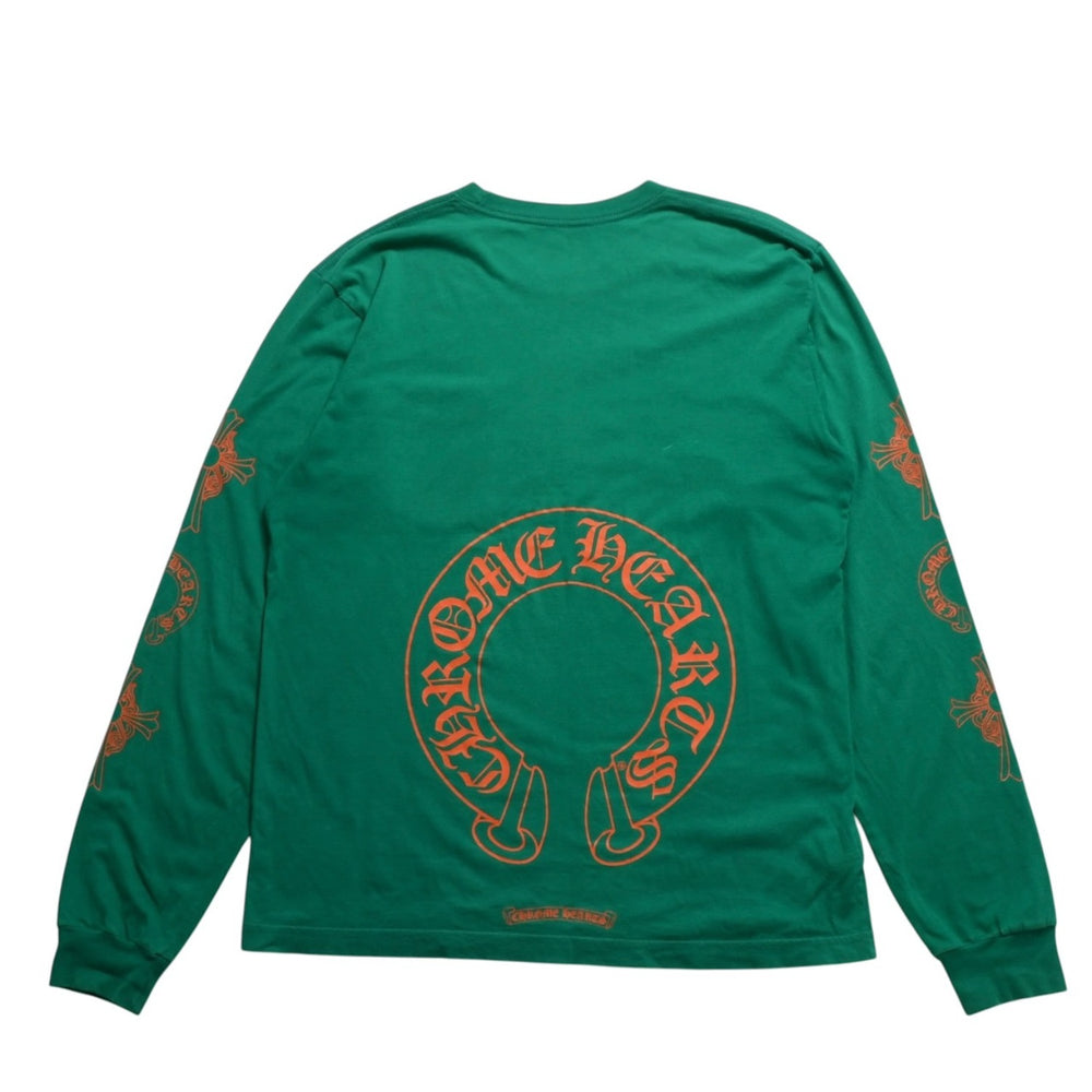 Mint condition Chrome Hearts long-sleeved t-shirt, horseshoe design, size F.W23 American-made cotton, green and orange, size L, used. 4a003782