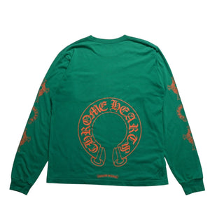 Mint condition Chrome Hearts long-sleeved t-shirt, horseshoe design, size F.W23 American-made cotton, green and orange, size L, used. 4a003782