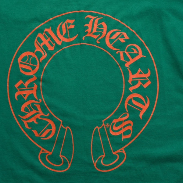 Mint condition Chrome Hearts long-sleeved t-shirt, horseshoe design, size F.W23 American-made cotton, green and orange, size L, used. 4a003782