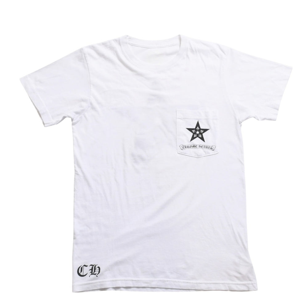 CHROME HEARTS Star CH Cross Print Tee CH Star Scroll Label Pentagram CH Cross White S Size Good Condition Used 4a003856