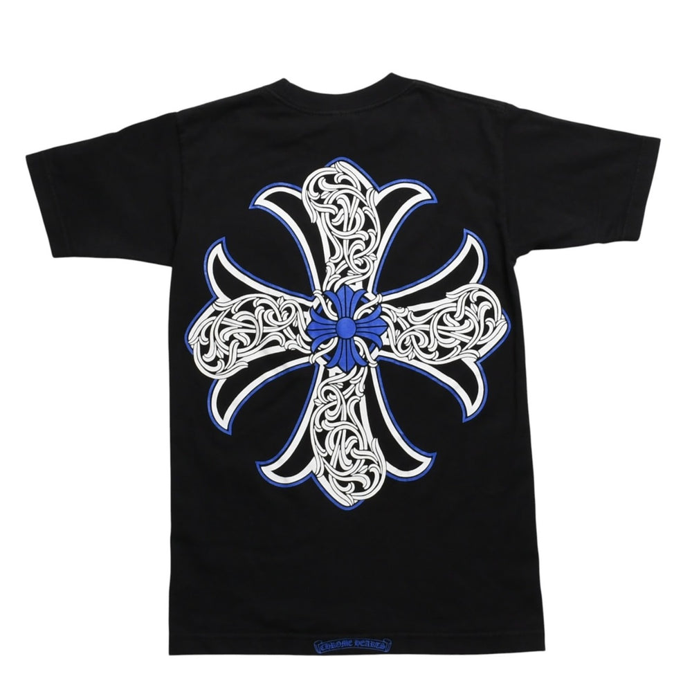 Very Good Condition CHROME HEARTS T-shirt Blue Black Celtic Cross Logo Floral Logo Size S Used 4a003865