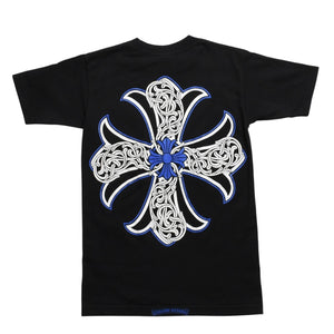 Very Good Condition CHROME HEARTS T-shirt Blue Black Celtic Cross Logo Floral Logo Size S Used 4a003865