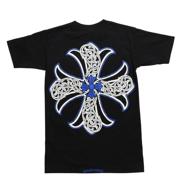 Very Good Condition CHROME HEARTS T-shirt Blue Black Celtic Cross Logo Floral Logo Size S Used 4a003865