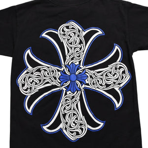 Very Good Condition CHROME HEARTS T-shirt Blue Black Celtic Cross Logo Floral Logo Size S Used 4a003865