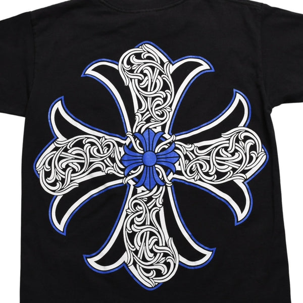 Very Good Condition CHROME HEARTS T-shirt Blue Black Celtic Cross Logo Floral Logo Size S Used 4a003865