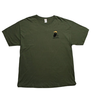 極美品 フルーツオブザルーム グラフィックTシャツ 男性イラストデザイン オリーブ ミリタリーカラー XLサイズ 中古 4a003428