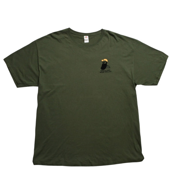 極美品 フルーツオブザルーム グラフィックTシャツ 男性イラストデザイン オリーブ ミリタリーカラー XLサイズ 中古 4a003428