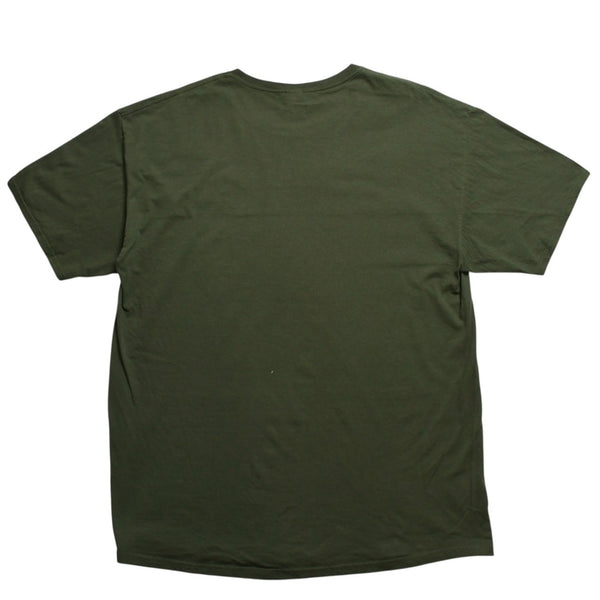 極美品 フルーツオブザルーム グラフィックTシャツ 男性イラストデザイン オリーブ ミリタリーカラー XLサイズ 中古 4a003428