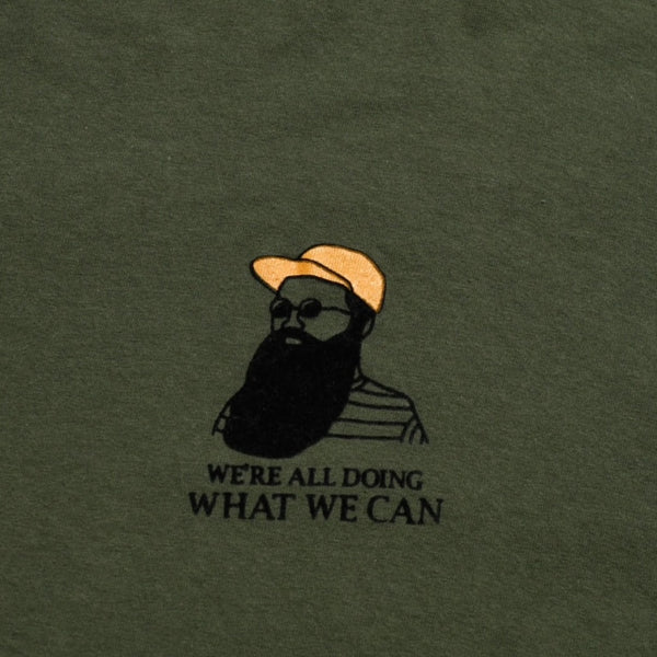 極美品 フルーツオブザルーム グラフィックTシャツ 男性イラストデザイン オリーブ ミリタリーカラー XLサイズ 中古 4a003428