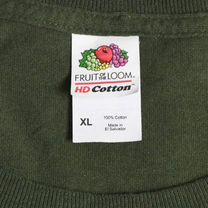 極美品 フルーツオブザルーム グラフィックTシャツ 男性イラストデザイン オリーブ ミリタリーカラー XLサイズ 中古 4a003428