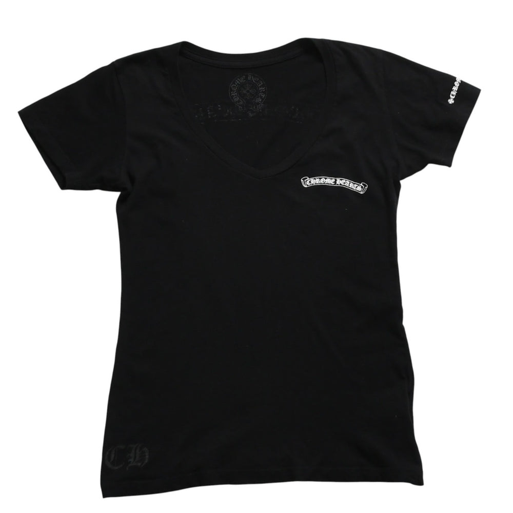 CHROME HEARTS Chrome Hearts T-shirt Short Sleeve V-neck Scroll Label Logo Black Black Good Condition Used 4a003863