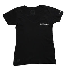 CHROME HEARTS Chrome Hearts T-shirt Short Sleeve V-neck Scroll Label Logo Black Black Good Condition Used 4a003863