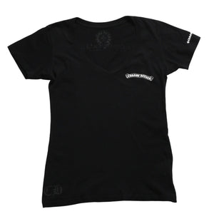 CHROME HEARTS Chrome Hearts T-shirt Short Sleeve V-neck Scroll Label Logo Black Black Good Condition Used 4a003863