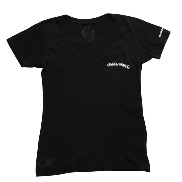 CHROME HEARTS Chrome Hearts T-shirt Short Sleeve V-neck Scroll Label Logo Black Black Good Condition Used 4a003863