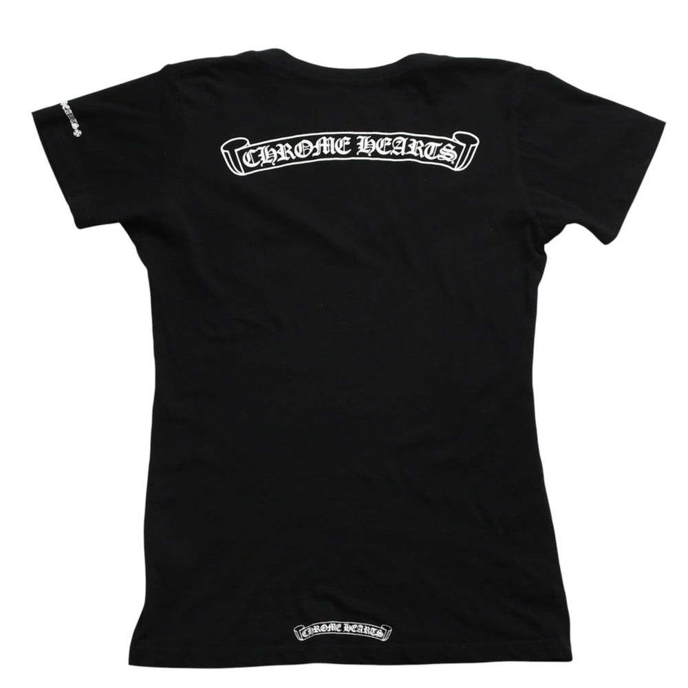 CHROME HEARTS Chrome Hearts T-shirt Short Sleeve V-neck Scroll Label Logo Black Black Good Condition Used 4a003863