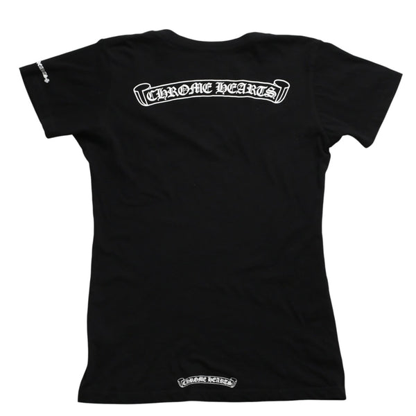 CHROME HEARTS Chrome Hearts T-shirt Short Sleeve V-neck Scroll Label Logo Black Black Good Condition Used 4a003863