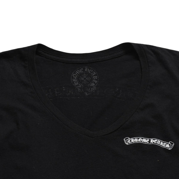 CHROME HEARTS Chrome Hearts T-shirt Short Sleeve V-neck Scroll Label Logo Black Black Good Condition Used 4a003863