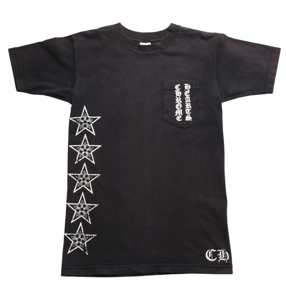 CHROME HEARTS Star Vertical Logo T-shirt Vertical Logo Star Line CH Star Pentagram CH Cross Black Size S Good Condition Used 4a003862