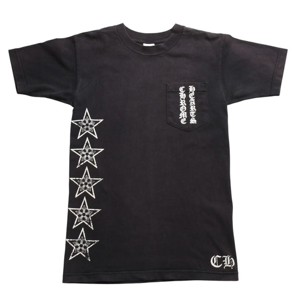 CHROME HEARTS Star Vertical Logo T-shirt Vertical Logo Star Line CH Star Pentagram CH Cross Black Size S Good Condition Used 4a003862