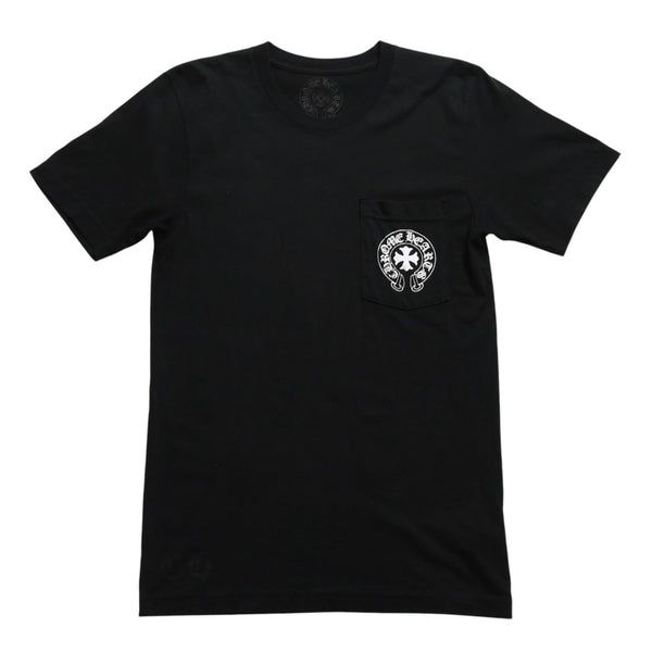 CHROME HEARTS クロムハーツ Made in hollywood バックプリントTシャツ ホースシュー CHプラス スクロールラベル ブラック ホワイト Sサイズ 美品 中古 4a003864