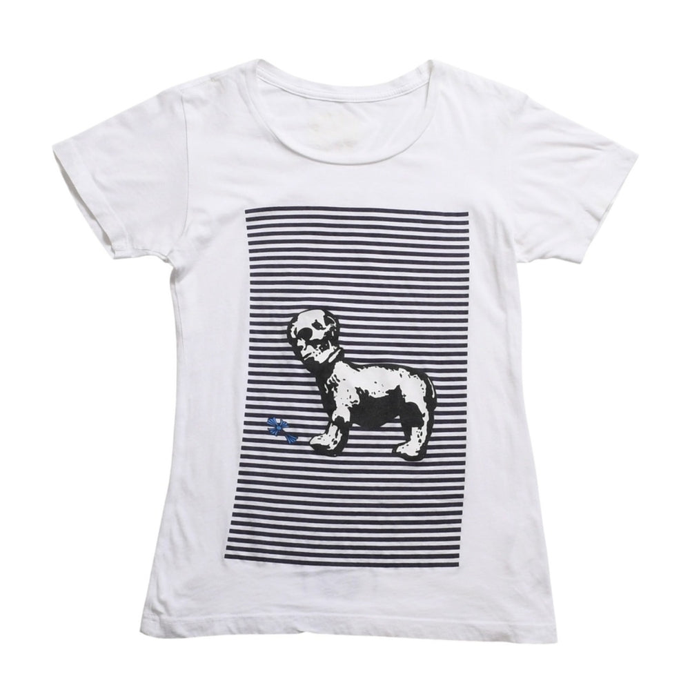 CHROME HEARTS Joe Foti Foti Dog Striped T-shirt Short Sleeve T-shirt Border Pattern Skull Horseshoe CH Cross White Black Good Condition Used 4a003850