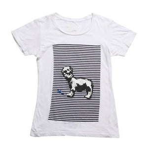 CHROME HEARTS Joe Foti Foti Dog Striped T-shirt Short Sleeve T-shirt Border Pattern Skull Horseshoe CH Cross White Black Good Condition Used 4a003850