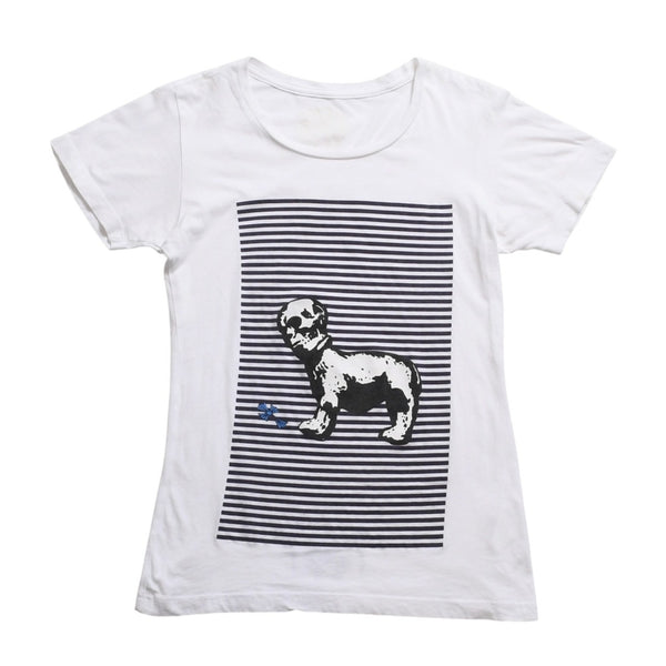 CHROME HEARTS Joe Foti Foti Dog Striped T-shirt Short Sleeve T-shirt Border Pattern Skull Horseshoe CH Cross White Black Good Condition Used 4a003850