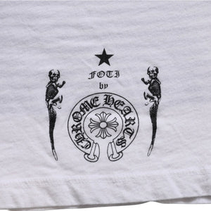 CHROME HEARTS Joe Foti Foti Dog Striped T-shirt Short Sleeve T-shirt Border Pattern Skull Horseshoe CH Cross White Black Good Condition Used 4a003850