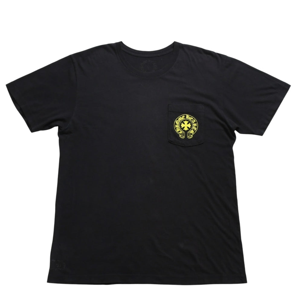 CHROME HEARTS Vertical Logo T-shirt Scroll Label Logo Black Yellow Size L Good Used 4a003858