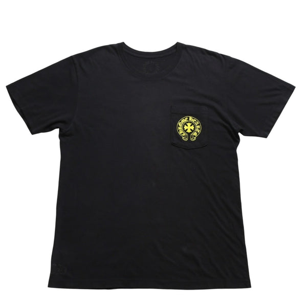 CHROME HEARTS Vertical Logo T-shirt Scroll Label Logo Black Yellow Size L Good Used 4a003858