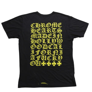CHROME HEARTS Vertical Logo T-shirt Scroll Label Logo Black Yellow Size L Good Used 4a003858