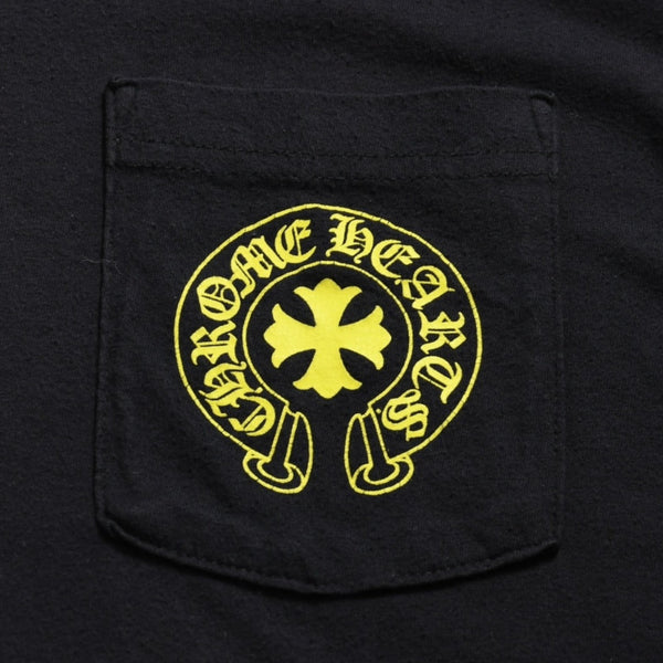 CHROME HEARTS Vertical Logo T-shirt Scroll Label Logo Black Yellow Size L Good Used 4a003858