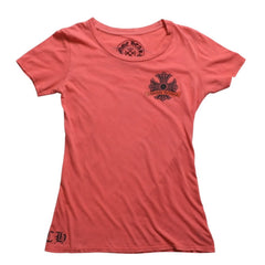 CHROME HEARTS Women's Short Sleeve T-Shirt Horseshoe Floral Cross Scroll Label CH Plus Salmon Pink Tight Silhouette M Size Good Condition Used 4a003860