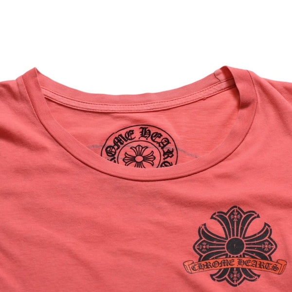 CHROME HEARTS Women's Short Sleeve T-Shirt Horseshoe Floral Cross Scroll Label CH Plus Salmon Pink Tight Silhouette M Size Good Condition Used 4a003860