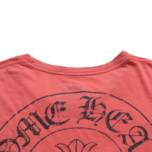 CHROME HEARTS Women's Short Sleeve T-Shirt Horseshoe Floral Cross Scroll Label CH Plus Salmon Pink Tight Silhouette M Size Good Condition Used 4a003860